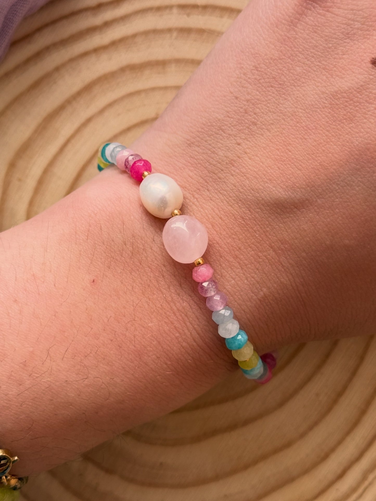 Pulsera Martina 🌈- Cuarzo Rosa y Ágata
