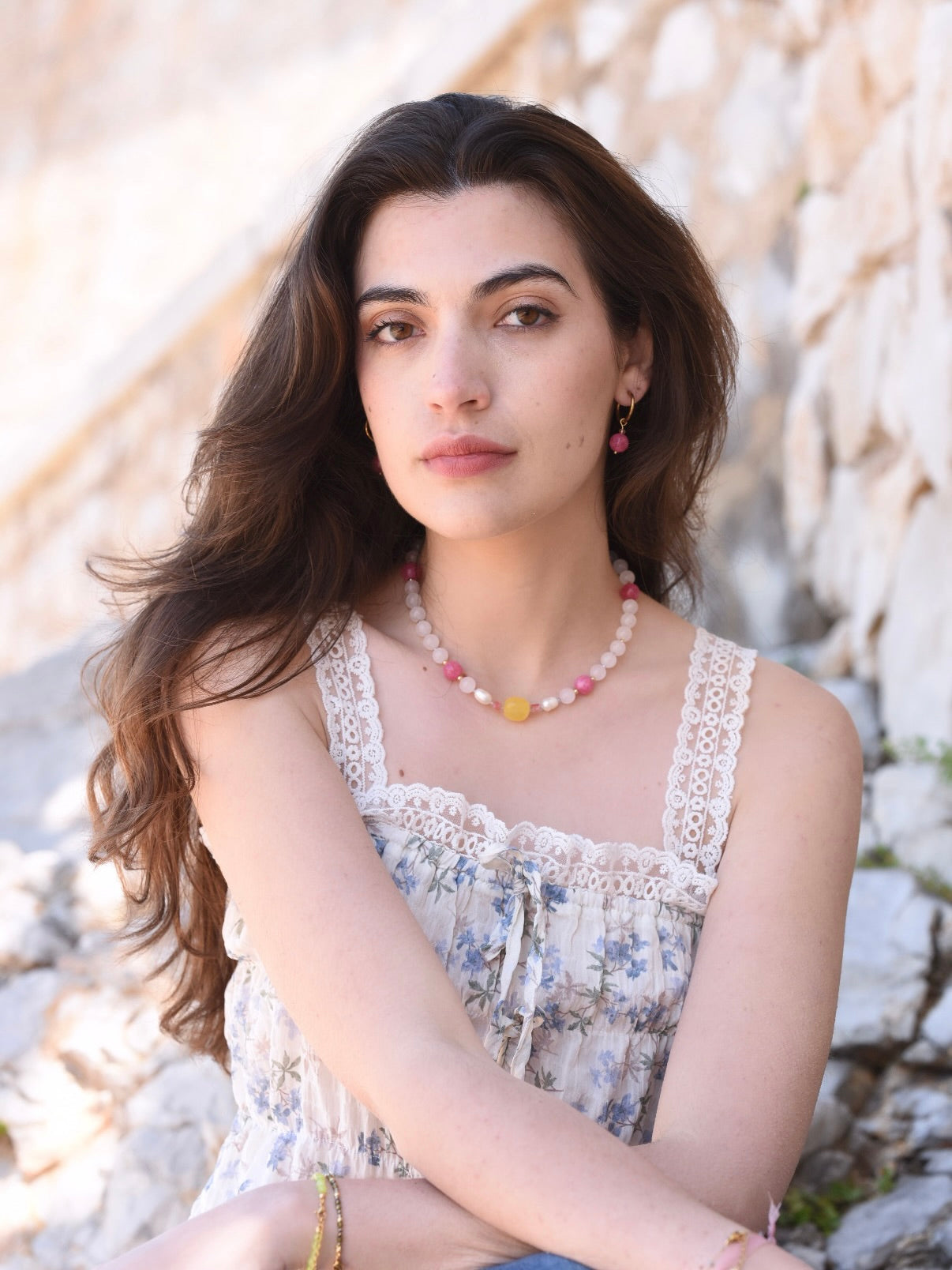 Collar Helia 💛 - Cuarzo Rosa y Ágatas