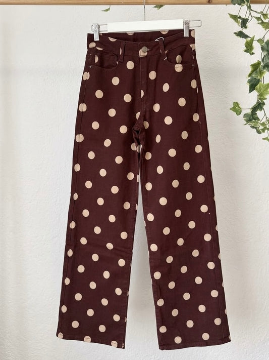 Pantalón burdeos con topos beige - 36 hasta 44