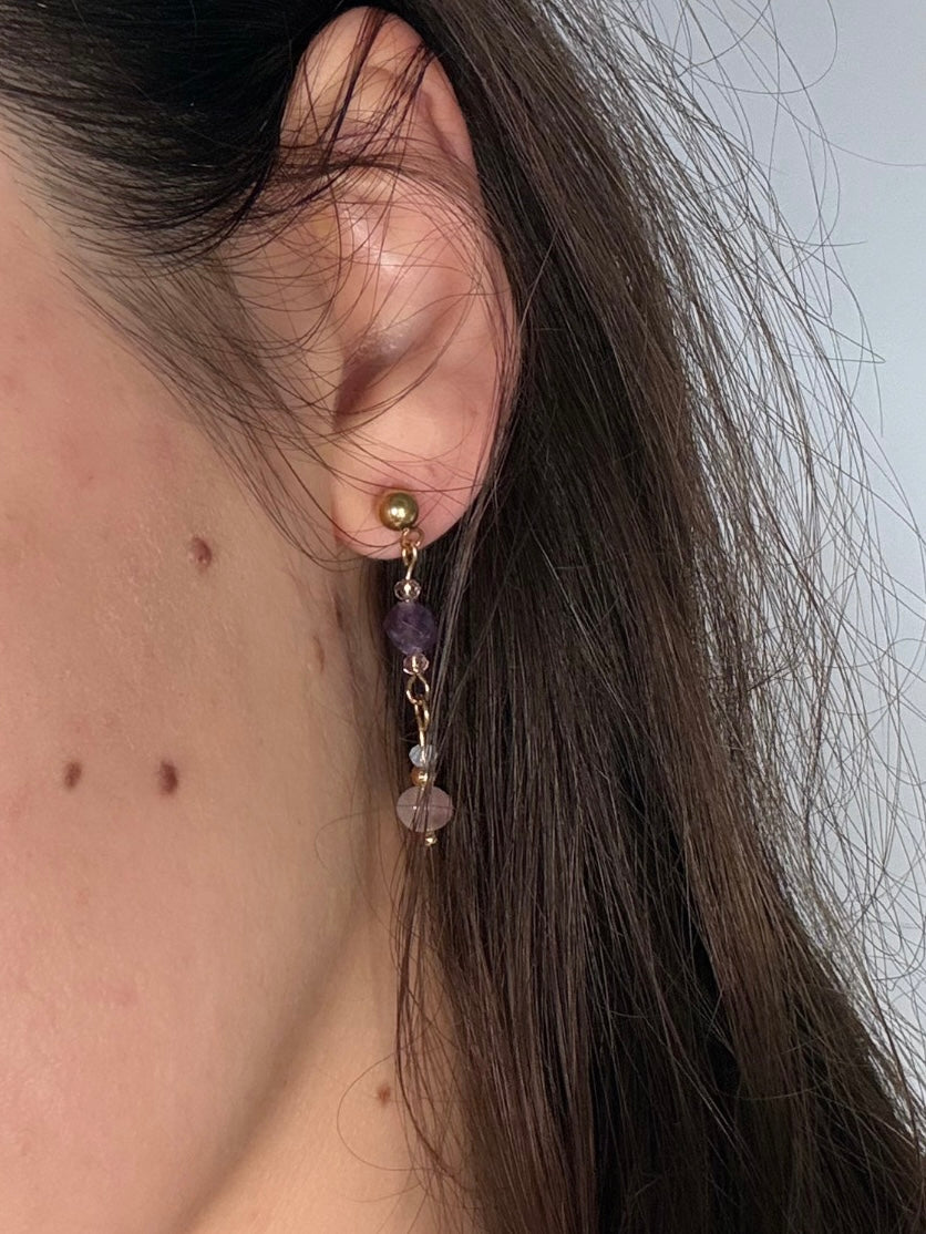 Pendientes Mireia con Cuarzo Rosa y Amatista