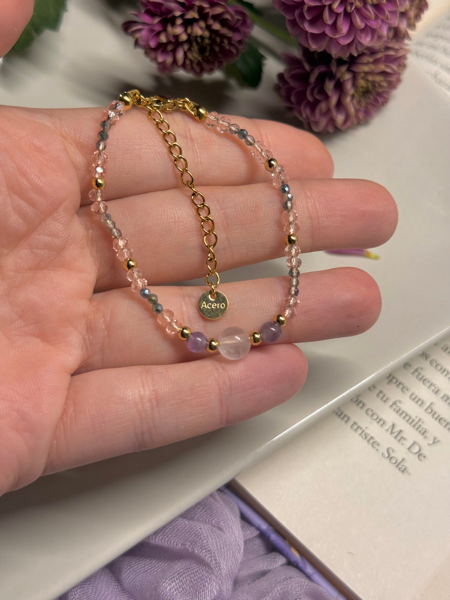 Pulsera “Yo Confío” - Amatista y Cuarzo Rosa