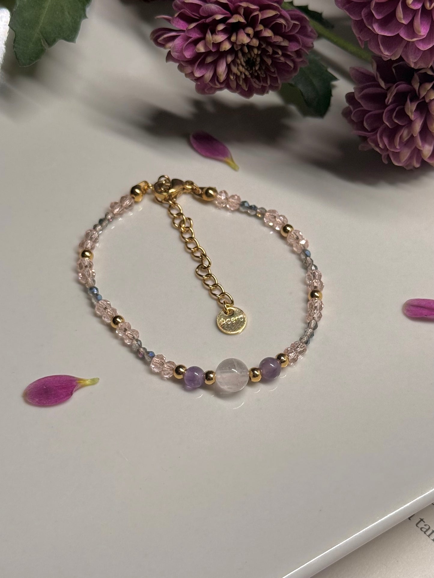 Pulsera “Yo Confío” - Amatista y Cuarzo Rosa