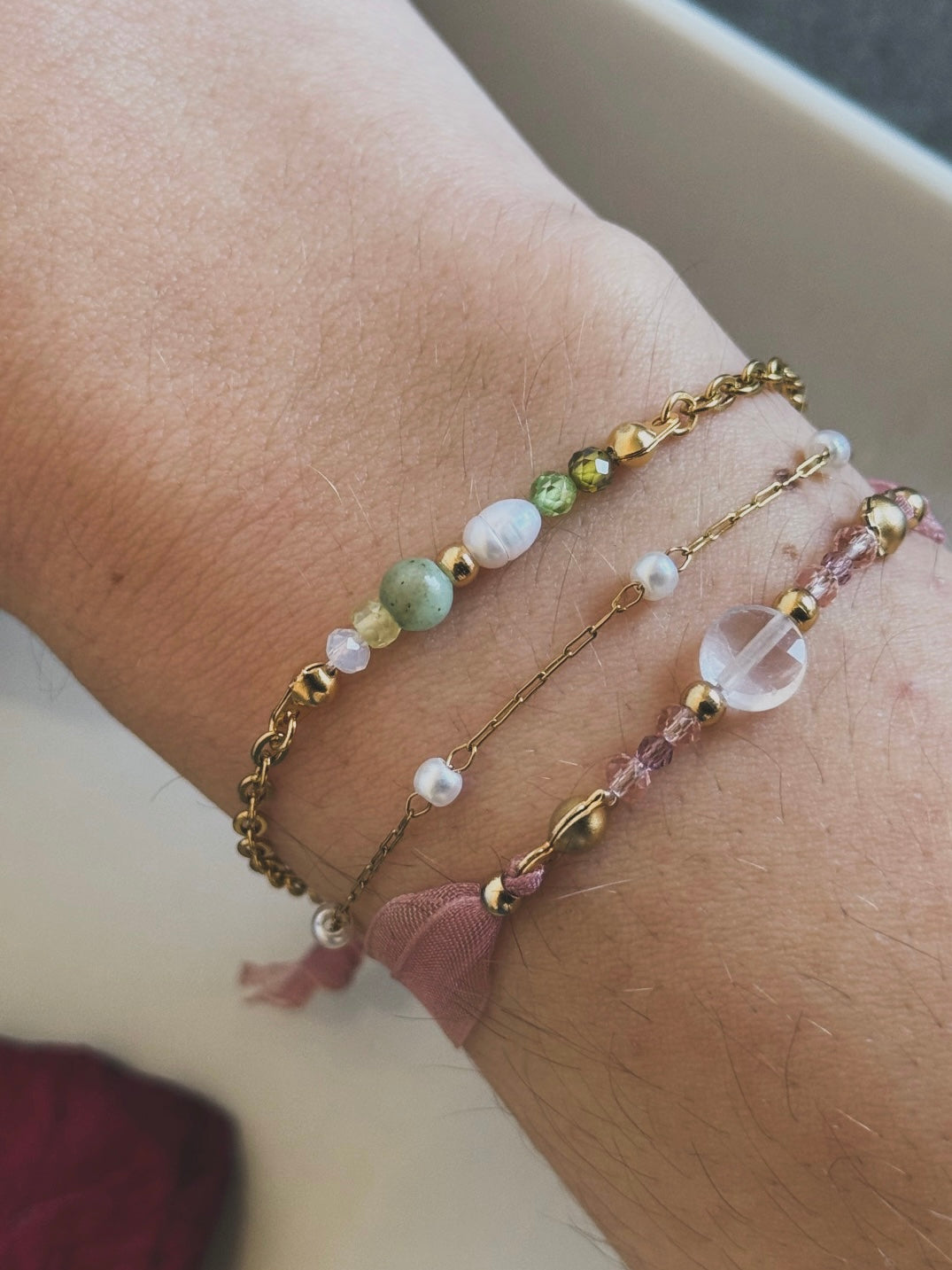 Pulsera Mireia con Amazonita y Perla Natural