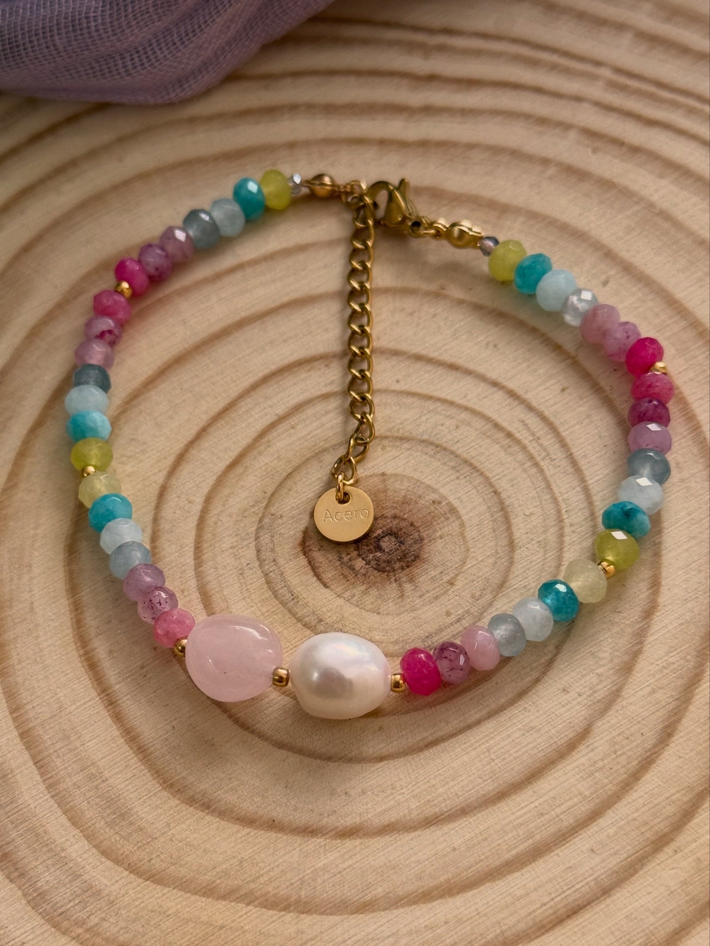 Pulsera Martina 🌈- Cuarzo Rosa y Ágata