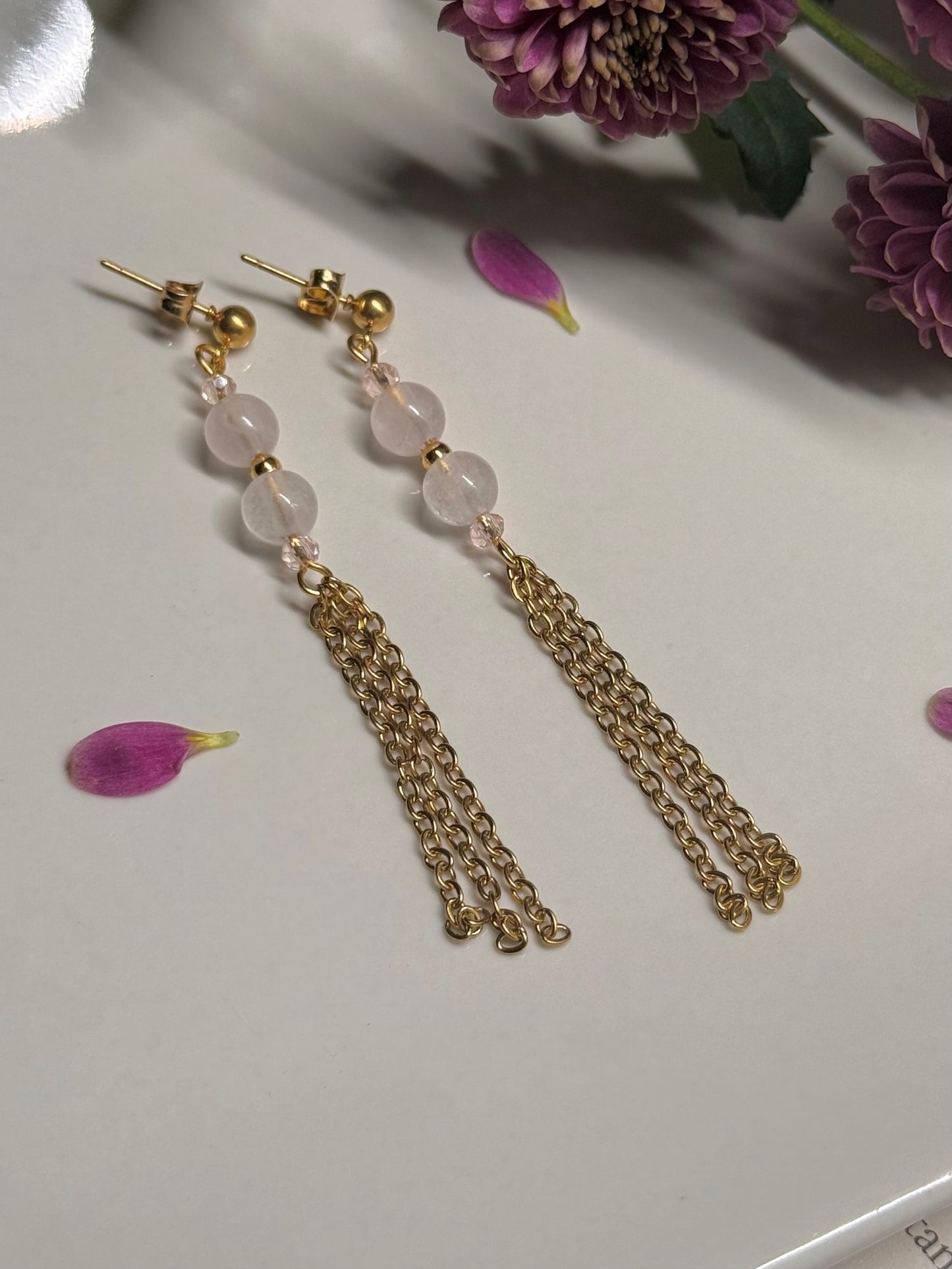 Pendientes Ana - Cuarzo Rosa