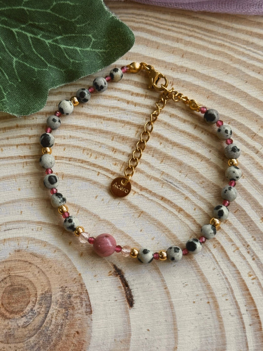 Pulsera Neus 🐼- Rodonita y Jaspe Dálmata