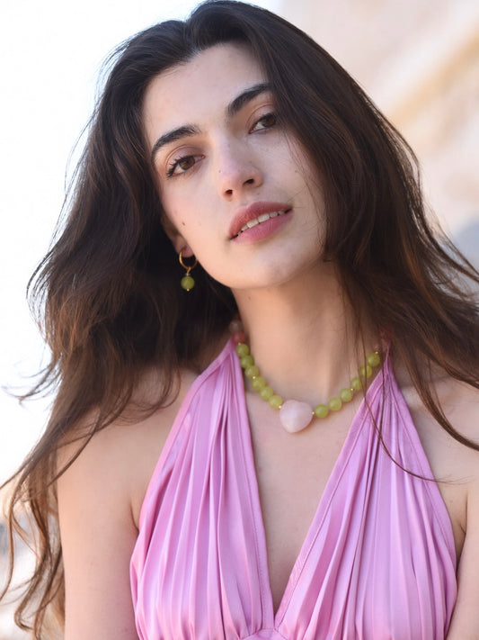 Collar Boni 💘- Cuarzo Rosa y Jade