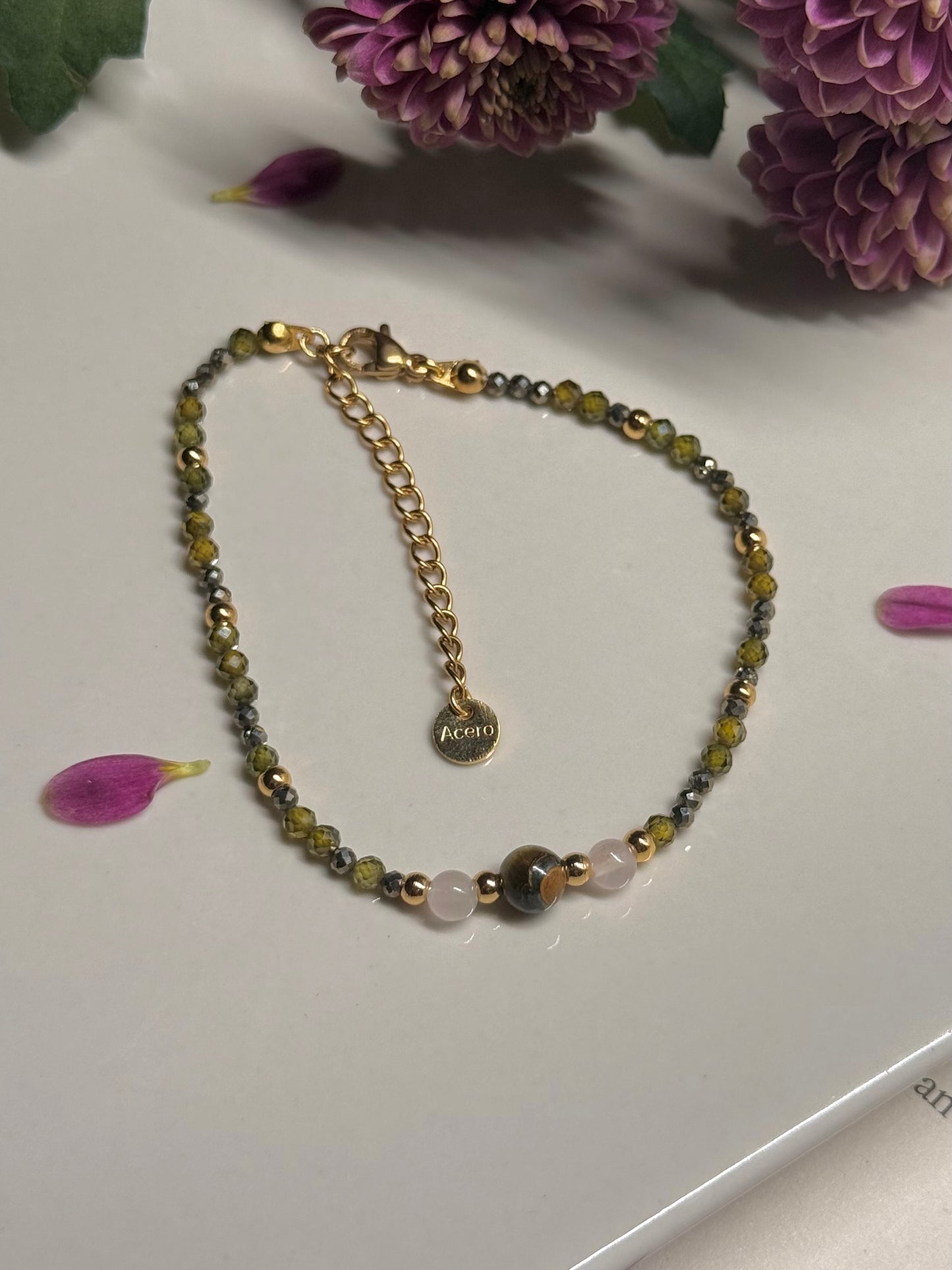 Pulsera “Yo Puedo” - Pirita, Tigre y cuarzo Rosa