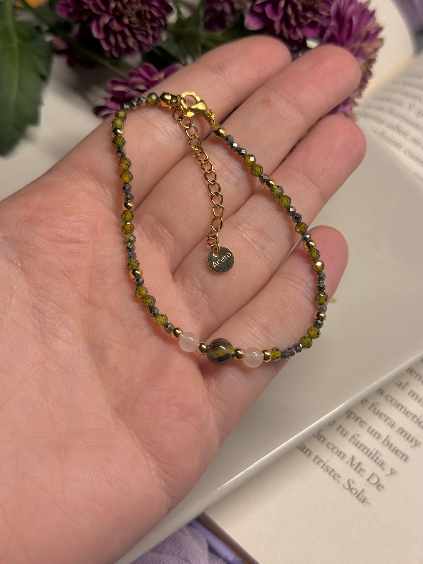 Pulsera “Yo Puedo” - Pirita, Tigre y cuarzo Rosa