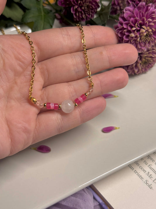 Collar Petite Abeille - Cuarzo Rosa