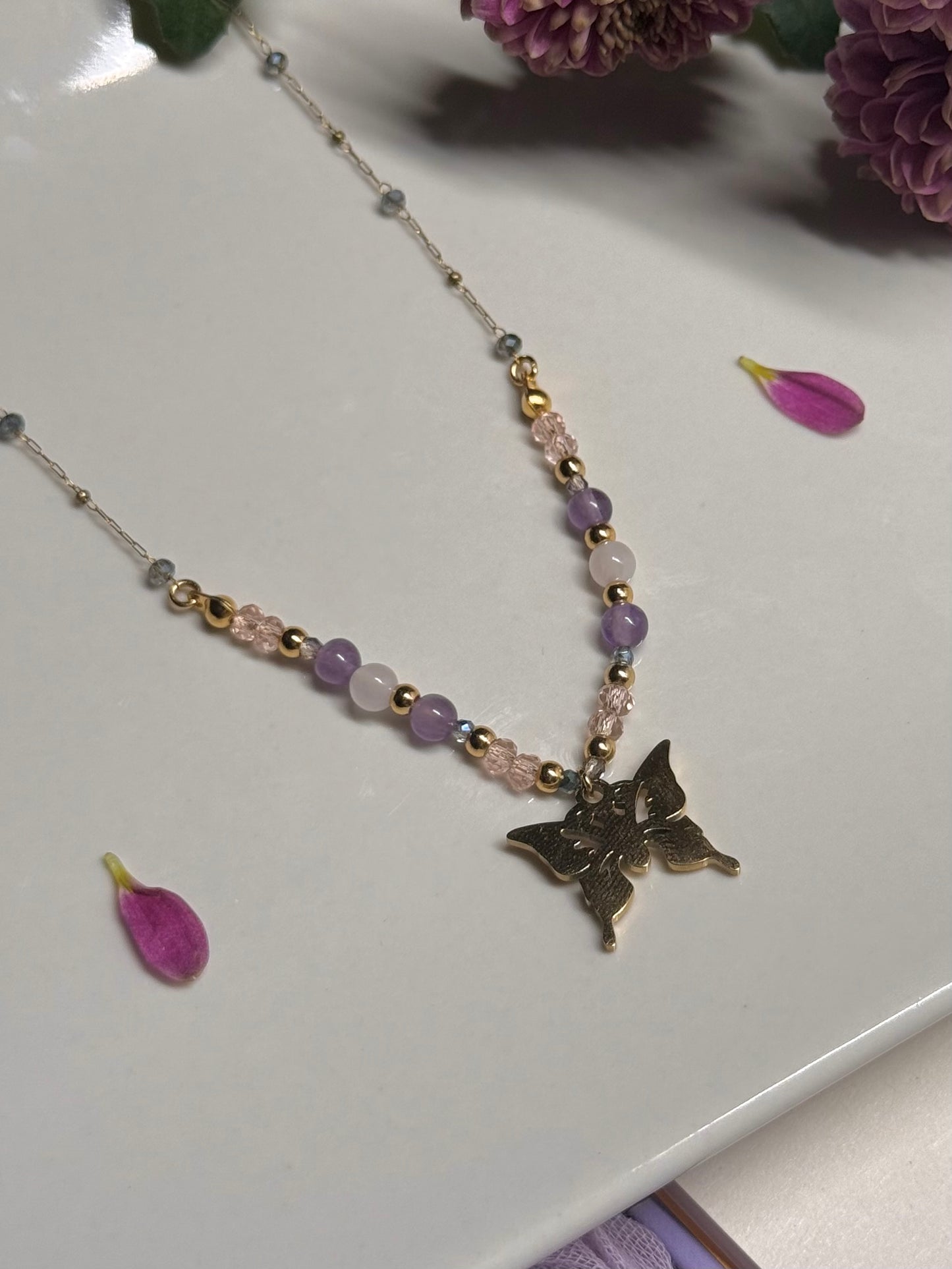Collar Cinta - Amatista y Cuarzo Rosa