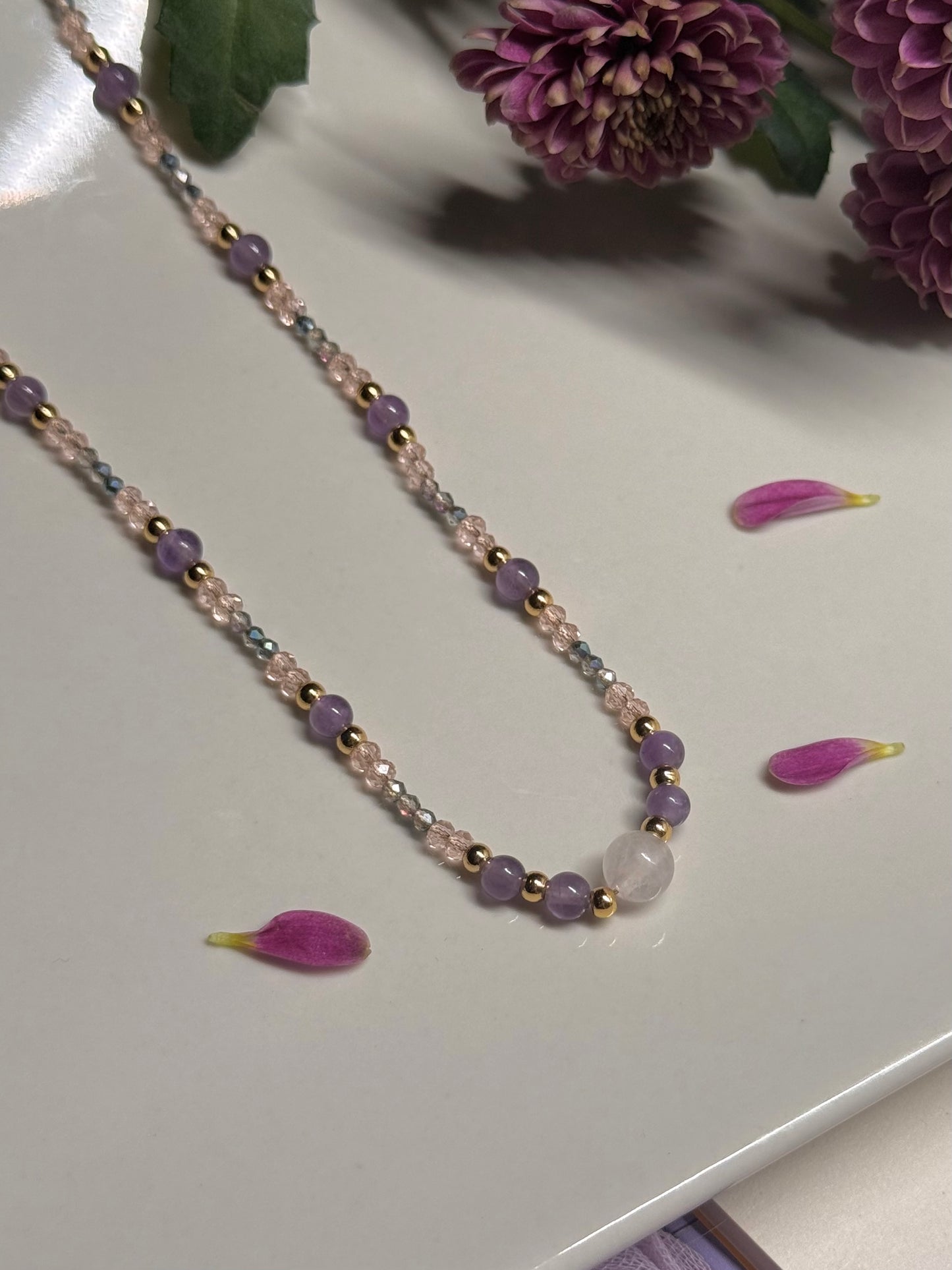 Collar “Yo Confío” - Amatista y Cuarzo Rosa