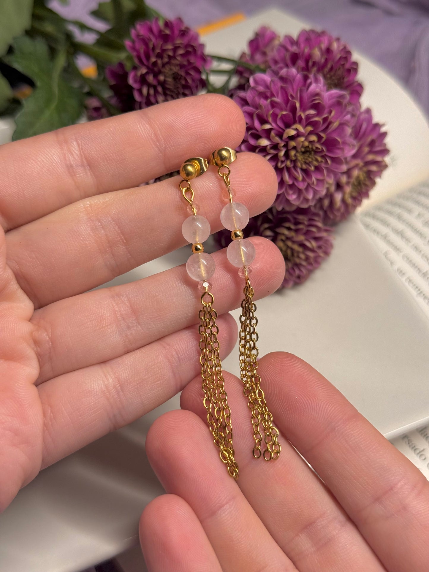 Pendientes Ana - Cuarzo Rosa