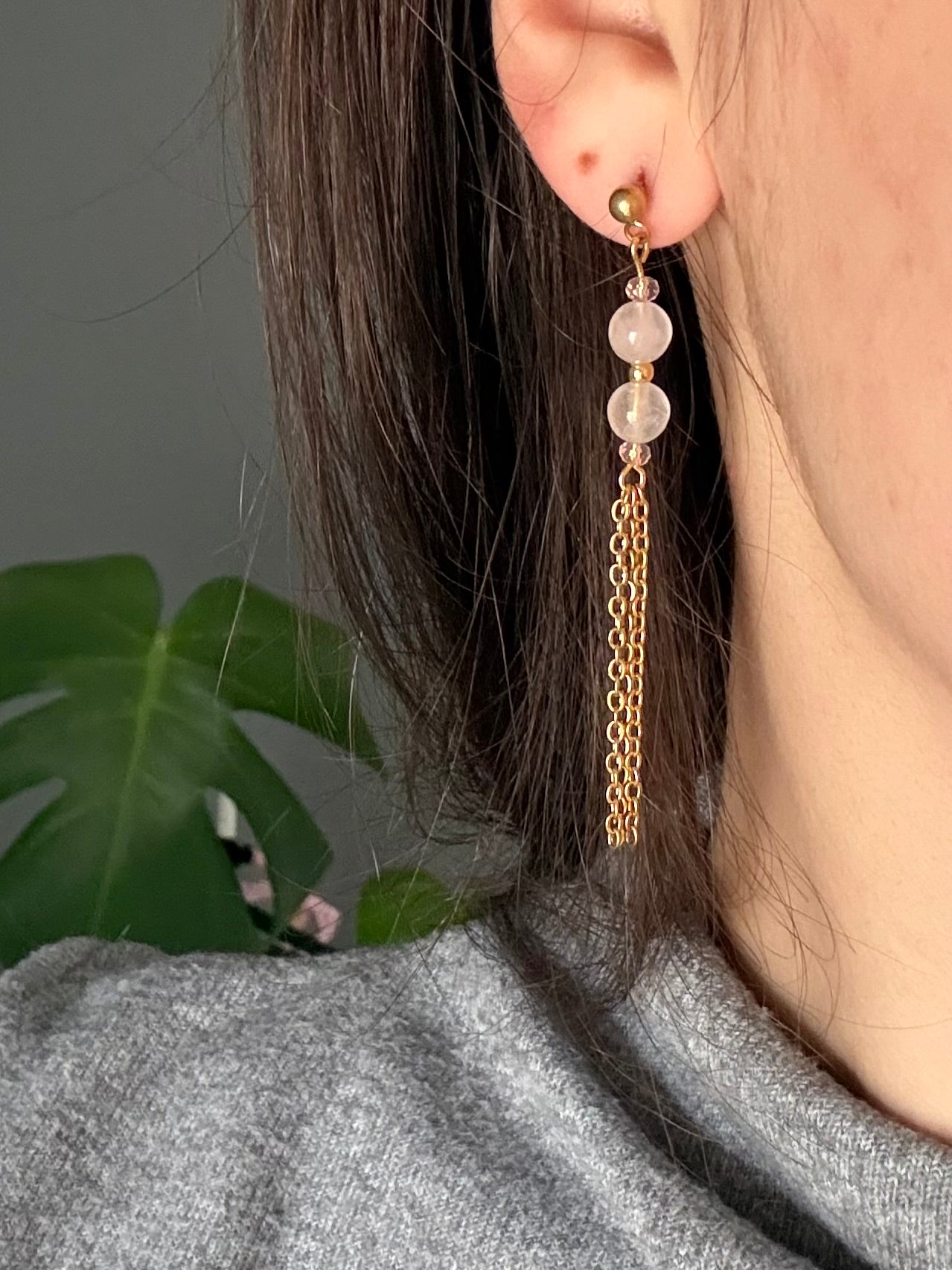 Pendientes Ana - Cuarzo Rosa