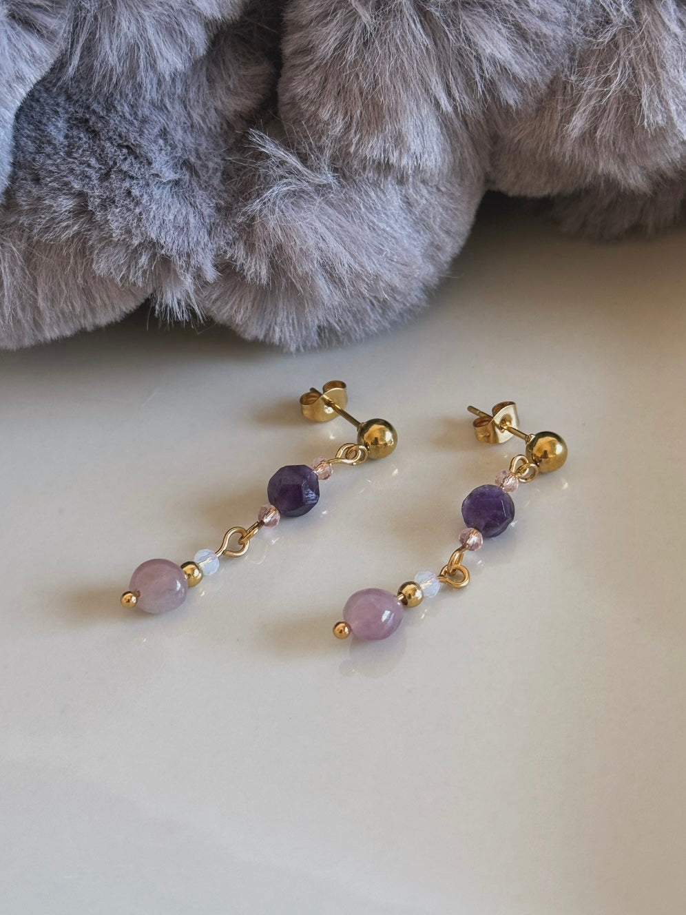 Pendientes Mireia con Cuarzo Rosa y Amatista