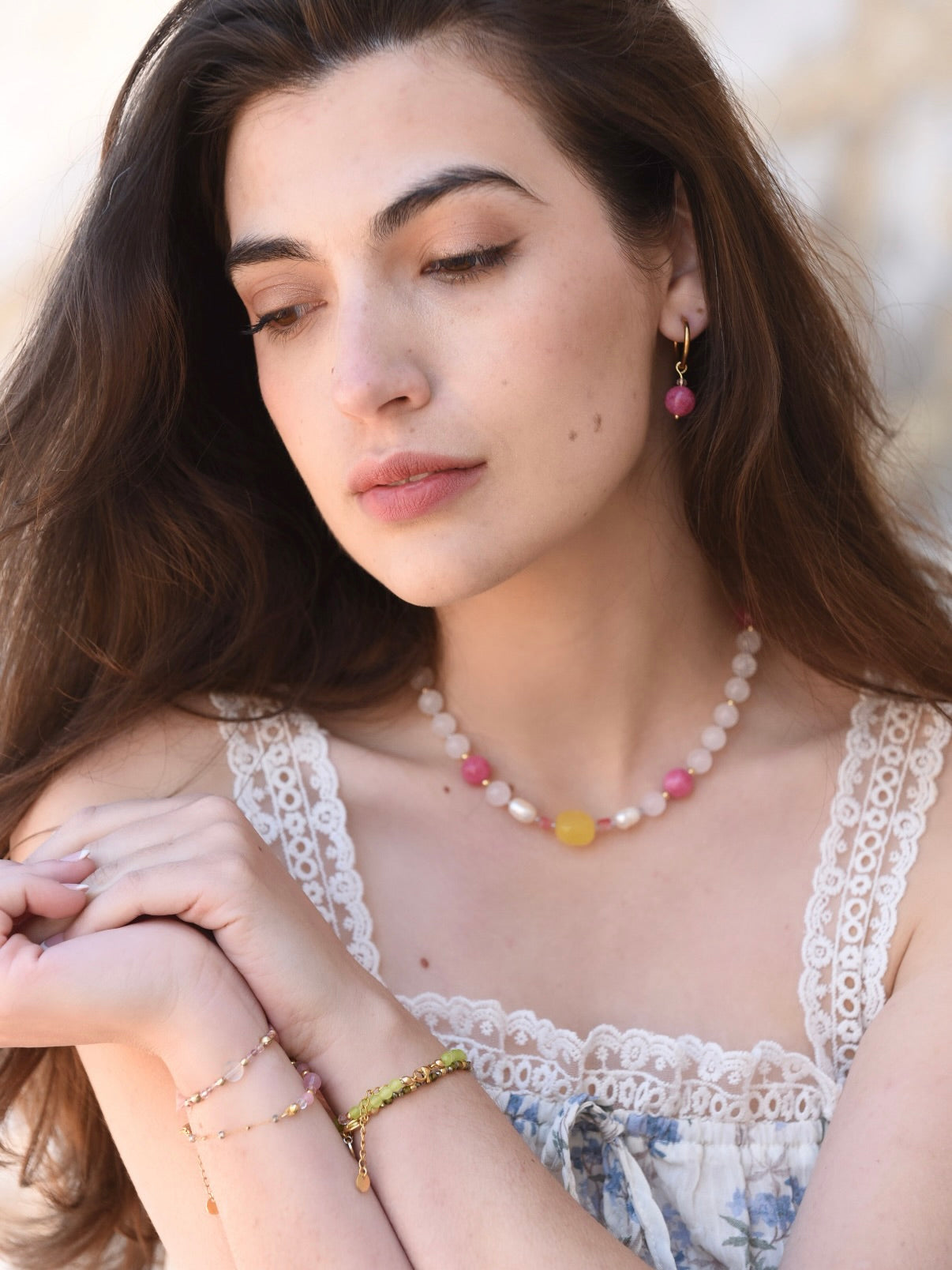 Collar Helia 💛 - Cuarzo Rosa y Ágatas